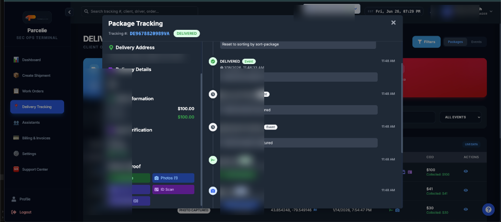 Real-Time Proof of Delivery & Status Details Modal