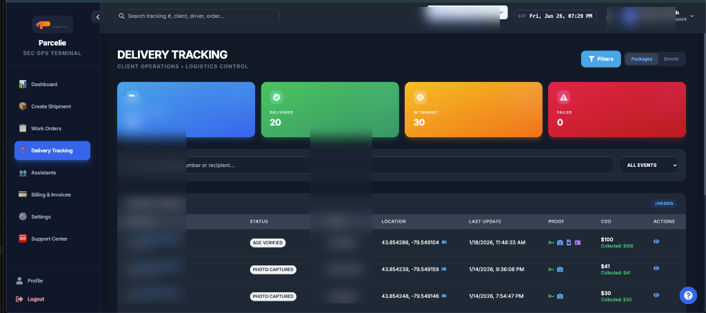 Client Portal Delivery Tracking Dashboard
